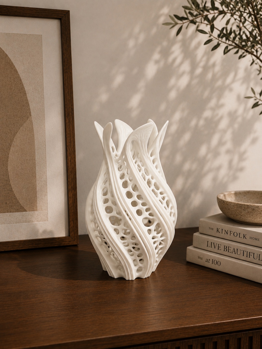 Organic lace sculpture with cutout pattern