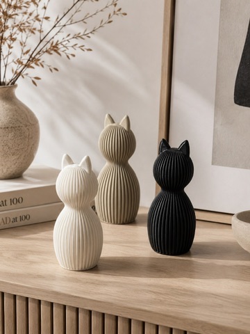 ribbed cat sculpture set